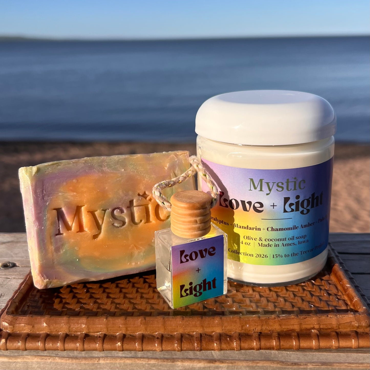 Love + Light 8 oz candle | eucalyptus, mandarin, chamomile, palo santo, and amber | eco-friendly non-toxic Pride 2026 summer candle
