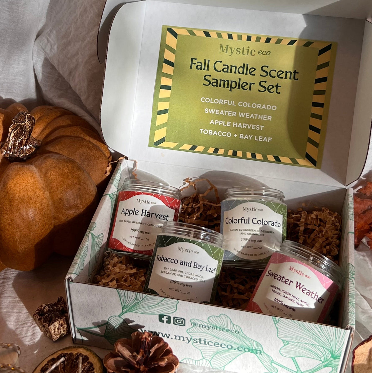Fall Candle Scent Sampler | 4 candles, 3 oz each | eco-friendly soy wax, paraffin & phthalate-free - Mystic Eco