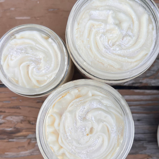 Stardust Silver Shimmering Body Butter | 4 or 8 oz | eco-friendly & infused with hibiscus, chamomile, + calendula