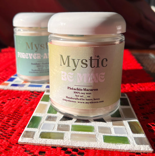 ‘Be Mine’ Candy Hearts Candle | pistachio macaron scented 8 oz candle