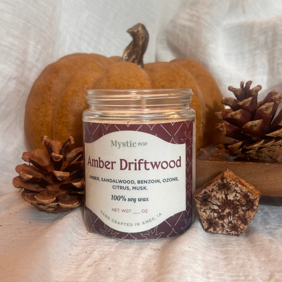 Amber + Driftwood candle | sustainable, eco-friendly, non-toxic fall candle - Mystic Eco