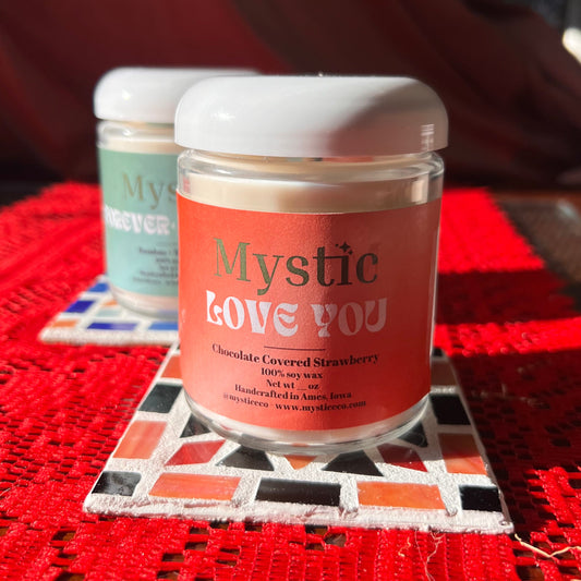 ‘Love You’ Candy Hearts Candle | chocolate covered strawberry scented 8 oz candle - Mystic Eco