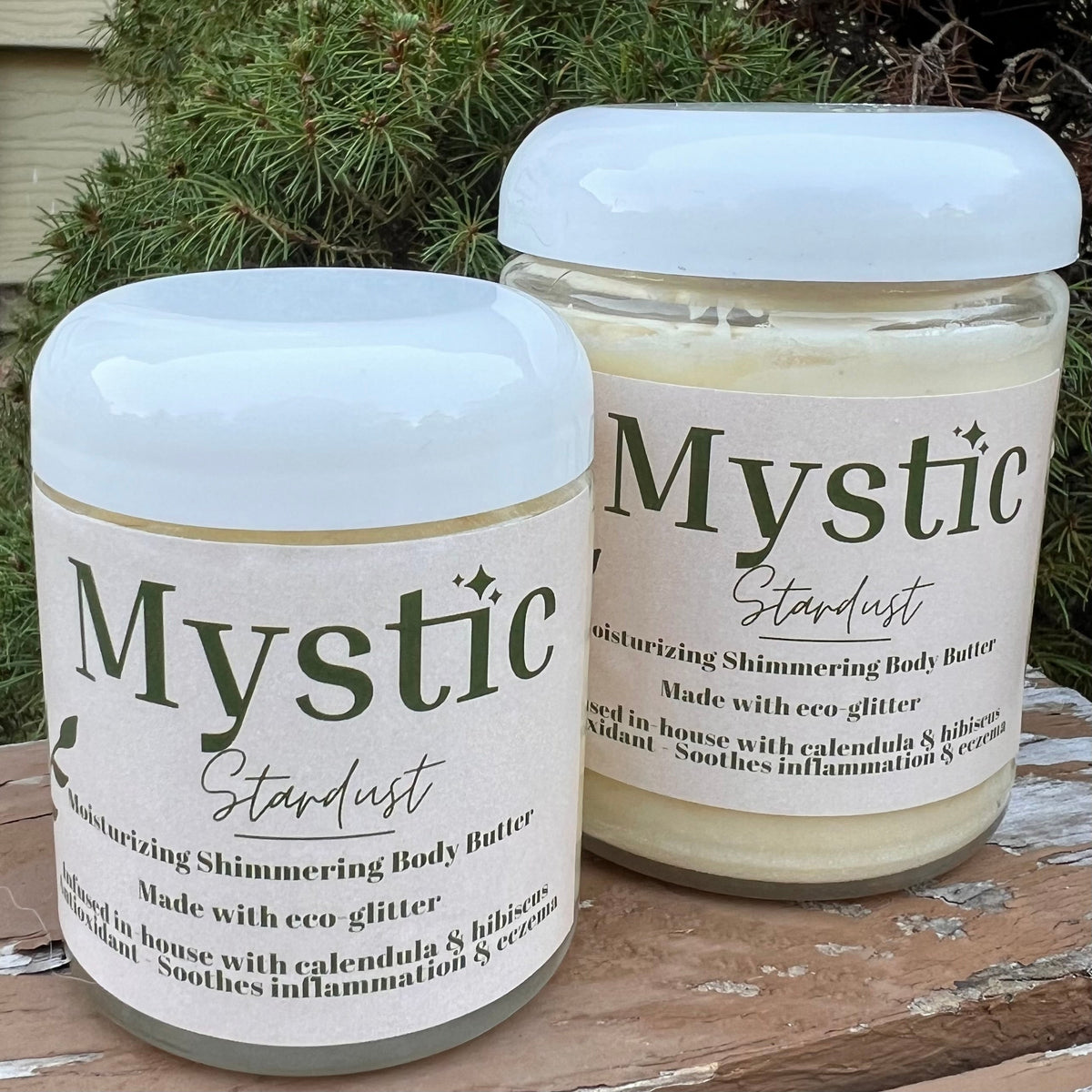 Stardust Silver Shimmering Body Butter | 4 or 8 oz | eco-friendly & infused with hibiscus, chamomile, + calendula - Mystic Eco
