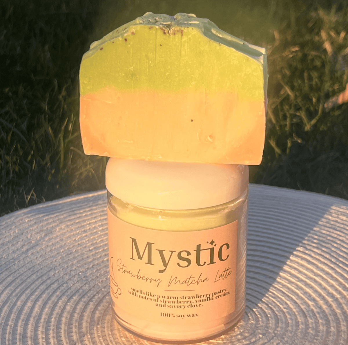 Strawberry Matcha Latte bar soap | 5 oz | sustainable + non-toxic bar soap - Mystic Eco