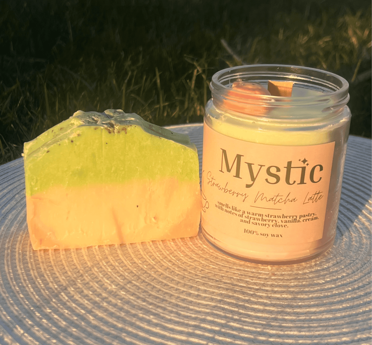 Strawberry Matcha Latte bar soap | 5 oz | sustainable + non-toxic bar soap - Mystic Eco
